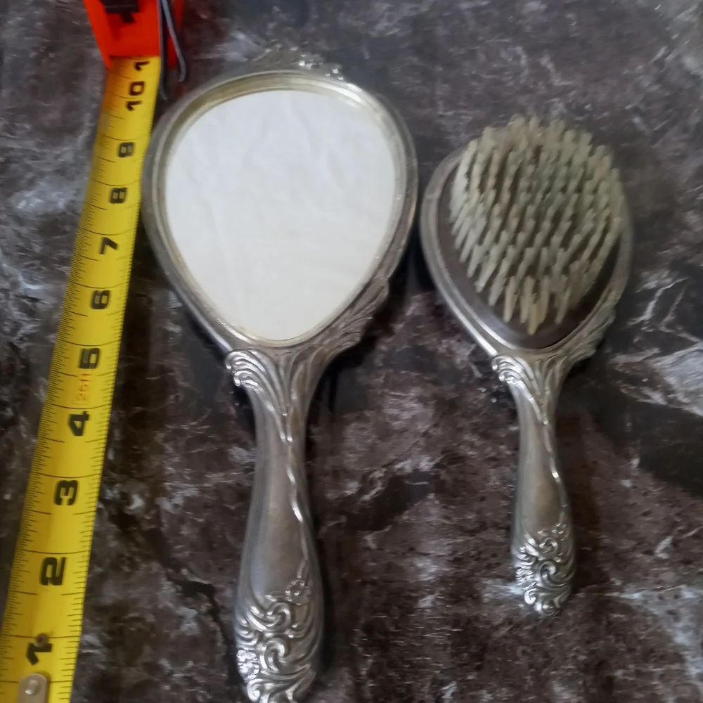 Vintage Steering Silver Plated Brush and Mirror Set